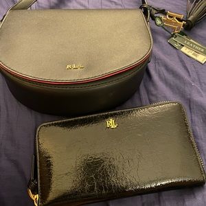 Ralph Lauren Dryden Caley Crossbody w/ Ralph Lauren Smooth Zip Wallet Black Set